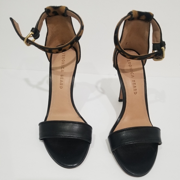 NWOT Veronica Beard Leopard Black Leather Heels - Picture 3 of 12